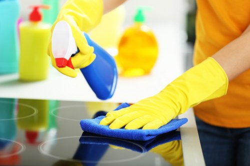 Technician preparing upholstery cleaning tools for a scheduled service